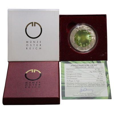 AUSTRIA- 25 EUROS 2008, FASCINIO DA ILUMINAÇÃO, NIOBIUM .998, PRATA .900, ESTOJO COMPLETO