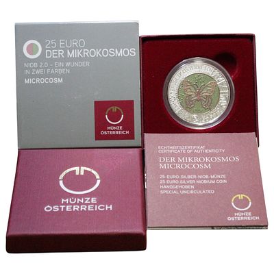 AUSTRIA- 25 EUROS 2017, MICROCOSMOS, NIOBIUM .998, PRATA .900, ESTOJO COMPLETO