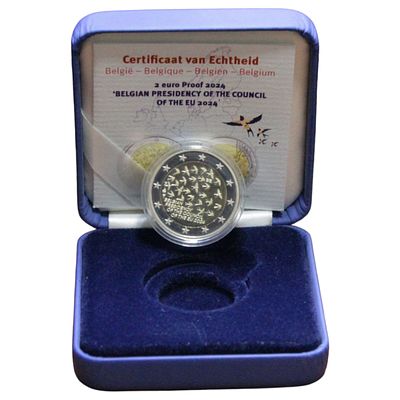 BÉLGICA- 2 EUROS 2024 PROOF, PRESIDÊNCIA DO CONSELHO EUROPEU, ESTOJO COMPLETO