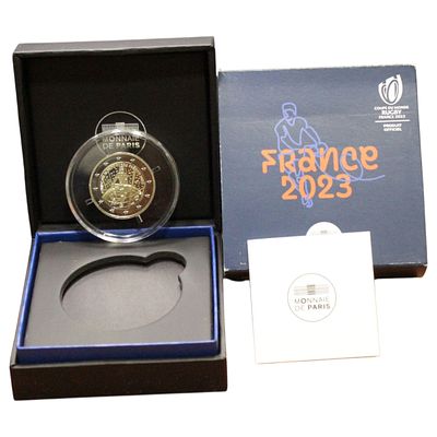 FRANÇA- 2 EUROS 2023, PROOF, CAMP. MUNDO RUGBY, ESTOJO COMPLETO