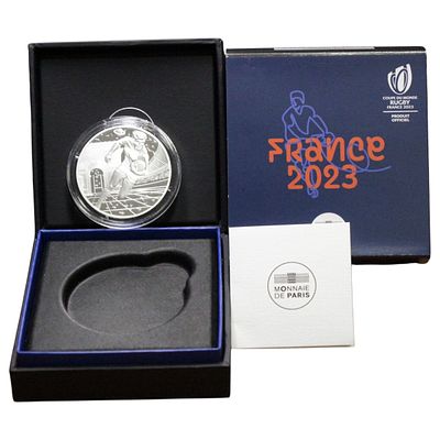 FRANÇA- 10 EUROS 2023 PROOF, CAMP. MUNDO RUGBY, PRATA .999, 22.2gr, 37mm, ESTOJO COMPLETO
