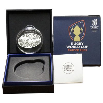 FRANÇA- 10 EUROS 2023 PROOF, 200º ANIV. RUGBY, PRATA .999, 14.7gr, 38x24mm, ESTOJO COMPLETO