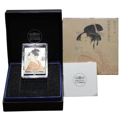 FRANÇA- 10 EUROS 2023 PROOF, UTAMARO KITAGAWA, PRATA .999, 22.2gr, 38x29.1mm, ESTOJO COMPLETO