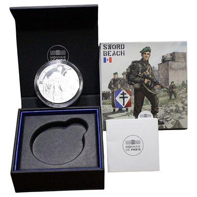 FRANÇA- 10 EUROS 2024 PROOF, 80º ANIV. DIA D, PRAIA SWORD, PRATA .999, 22.2gr, 37mm, ESTOJO COMPLETO