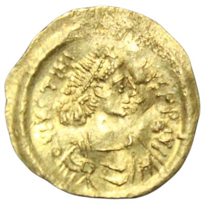 IMPÉRIO BIZANTINO- JUSTINIANO I, TREMISSE (CONSTANTINOPOLA, 527/65DC), OURO, 1.48gr, 15.7mm 