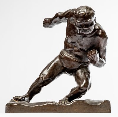 SUMO-K&Auml;MPFER. Japan, Bronze, signiert, wohl um 1900 
18.5 x 15.5 x 9.5 cm, Gewicht: 1804g