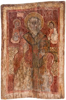 HL. NIKOLAUS. Sehr grosse und schwere Ikone vom Balkan, wohl 19. Jh. 
75 x 49 cm