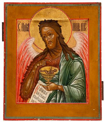 HL. JOHANNES DER T&Auml;UFER. Fein gemalte russische Ikone, um 1850 
31 x 25.5 cm