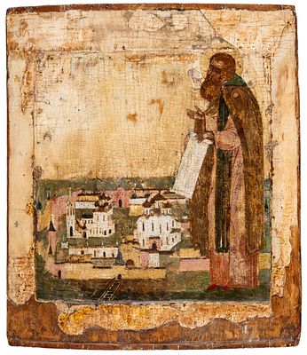 HL. KLOSTERGR&Uuml;NDER. Russische Ikone, um 1700 
30.5 x 26 cm