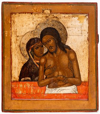 "WEINE NICHT UM MICH, MUTTER". Russische Ikone, 18. Jh. 
30.5 x 26.5 cm