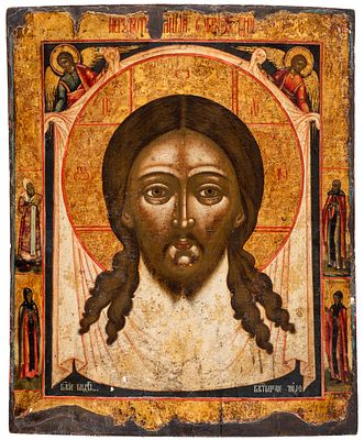 MANDYLION CHRISTI. Grosse russische Ikone, um 1800 
45 x 36.5 cm