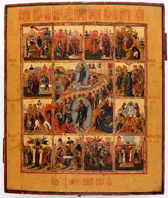 FESTE DES KIRCHENJAHRES. Sehr fein gemalte, grosse russische Ikone, kurz nach 1800 
43.5 x 37.2 