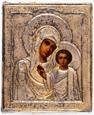 GOTTESMUTTER VON KASAN. Russische Ikone mit Silberoklad, 84er Silberstempel, 1908-1917 
