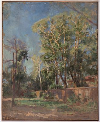 (8) UNKNOWN PAINTER. Landscape 
Oil on canvas, signed "Aliev" in Cyrillic letters 
112 x 91 cm