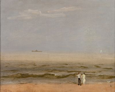 (149) Vladimir GRINBERG (1896-1942) . Couple on the Beach 
Oil on canvas, relined and on a new 