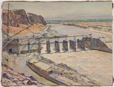 (192) Isaac LEIZEROV (1902-1966)
. Construction of the Farkhad Hydroelectric Power Station Dam 