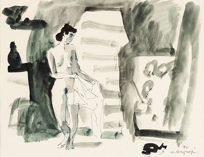 (72) Maks Avadevic BIRSHTEIN (1914-2000) . Nude 
Watercolor on paper, signed and dated '90 