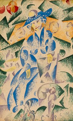 (240) Olga Vladimirovna ROZANOVA (1886-1918) . Untitled 
Color linocut, mounted on paper, early 