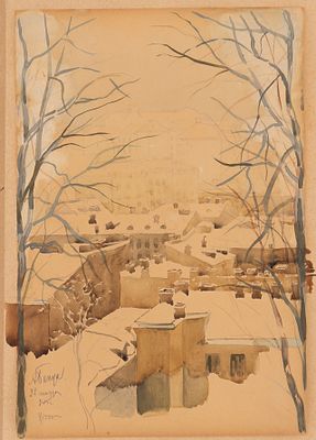 (31) Alexandre BENOIS (1870-1960) . March in Kyiv 
Watercolor on paper mounted on cardboard 