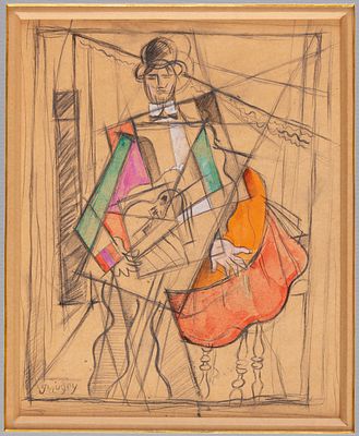 (224) Ivan Albertovitsch PUNI (1892 – 1956). Man with a Guitar 
Watercolor on paper, signed 