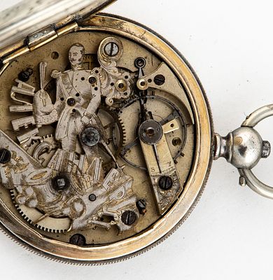 (207) SILVER SAVONNETTE WITH PORTRAIT OF TSAR ALEXANDER II IN THE MOVEMENT. Silver case with 