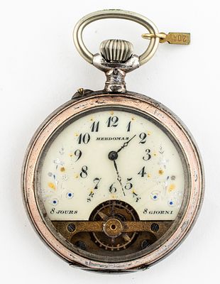 (204) HEBDOMAS, SILVER 8-DAY POCKET WATCH, CIRCA 1910. Lepine case in silver, 0.875-84, No. 