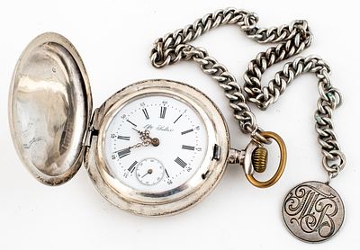 (187) SALTER, SAVONNETTE IN SILVER FOR THE RUSSIAN MARKET, WITH SILVER CHAIN, BEFORE 1900. Silver 