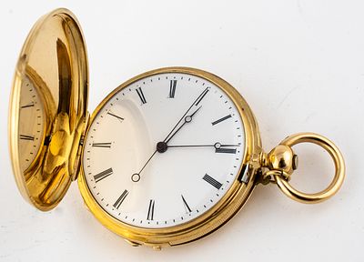 (131) GOLD SAVONNETTE "DEAD BEAT SECONDS" IN ORIGINAL CASE WITH KEY "BREGUET". Gold case, 18 K 