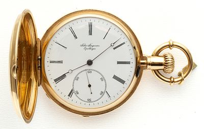 (285) JULES J&Uuml;RGENSEN COPENHAGEN, GOLD SAVONNETTE POCKET WATCH. Golden case, No. 13008, 18K gold 