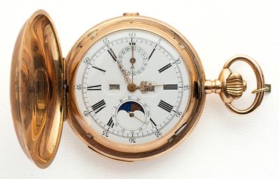 (152) GOLD SAVONNETTE POCKET WATCH FOR THE RUSSIAN MARKET, CIRCA 1900. Gold case, "Ancre ligne 