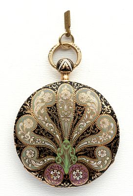 (177) LS LACROIX, HORLOGER DU ROI &Agrave; TURIN, GOLD POCKET WATCH WITH FLORAL CLOISONN&Eacute; ENAMEL 