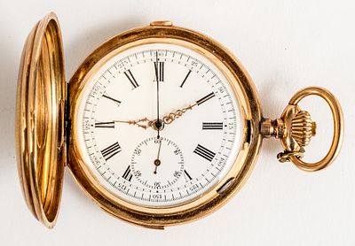 (32) M.L.ROSENBLATT & S&Ouml;HNE, SAVONNETTE POCKET WATCH WITH MINUTE REPEATER ON GONGS, CHRONOGRAPH 