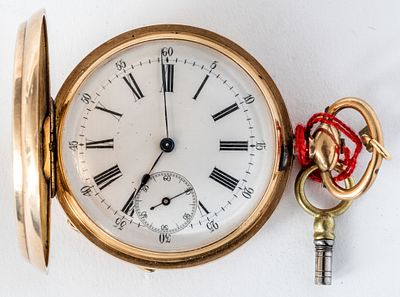 (290) FRITZ BRANDT, GOLD SAVONNETTE POCKET WATCH. Gold savonnette case, engine-turned back and 