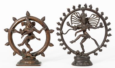 SHIVA NATARAJA. Bronze, openwork, 19th/20th century. 
H: 21 cm, 22.5 cm, Weight: 1578g, 832g