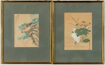 2 BIRDS IN LANDSCAPE. China, mixed media on paper, probably 1st half 20th century. 
Sight size: 