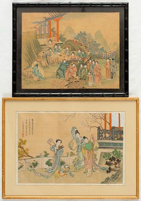 SCENES FROM CHINA. China, 2 paintings on silk, probably 19th century. 
30.5 x 45 cm, 33 x 42 cm 