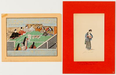 SCENES FROM JAPAN. Japan, 2 paintings on paper, watercolor and ink, 19th century. 
24.5 x 31.5 