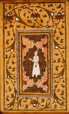 DEPICTION OF A COURTIER. Persia/India, miniature, watercolor on paper, 19th century. 
32 x 18.5 