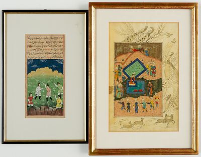 BATTLE AND COURT SCENE. 2 Persian (?) miniatures, probably 19th century. 
Visible size: 22.5 x 