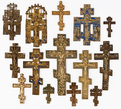LOT OF 14 RUSSIAN METAL CROSSES. 19th c. 
from 11 x 6.5 cm to 34 x 17 cm, total weight: 3.7kg 