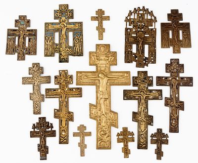 LOT OF 14 RUSSIAN METAL CROSSES. 19th c. 
from 11 x 6.5 cm to 38 x 19.8 cm, total weight: 4.1kg 