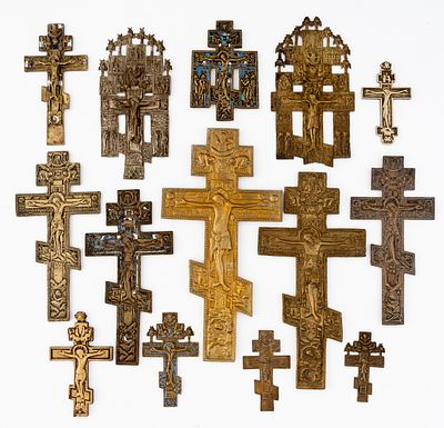 LOT OF 14 RUSSIAN METAL CROSSES. 19th c. 
from 11 x 6.5 cm to 37.5 x 19.6 cm, total weight: 
