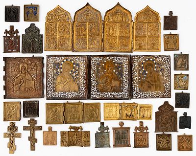 LOT OF 27 RUSSIAN METAL ICONS. 19th c. 
from 5.5 x 5 cm to 18 x 41 cm, weight total: 4.96kg 
(89 