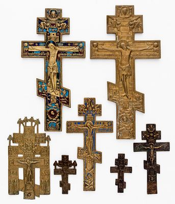 LOT OF 7 RUSSIAN METAL CROSSES. 19th c. 
from 11.3 x 6.5 cm to 38.8 x 20.5 cm, weight total: 