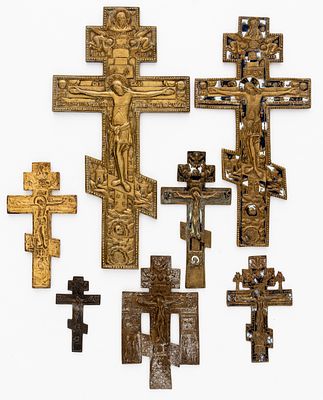 LOT OF 7 RUSSIAN METAL CROSSES. 19th c. 
from 11.3 x 6.5 cm to 39 x 20.5 cm, weight total: 2.9kg 