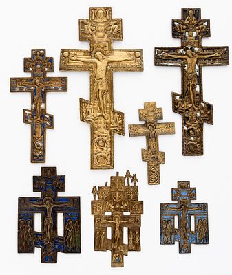 LOT OF 7 RUSSIAN METAL CROSSES. 19th c. 
from 16.8 x 11 cm to 38 x 19.5 cm, weight total: 3.5 kg 