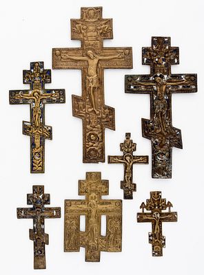 LOT OF 7 RUSSIAN METAL CROSSES. 19th c. 
from 16 x 10 cm to 37.7 x 19.5 cm, weight total: 3.1 kg 