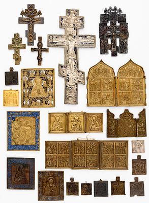 LOT OF 22 RUSSIAN METAL ICONS. 19th c. 
from 4.8 x 4 cm to 34.3 x 17.3 cm, total weight: 4.33 kg 