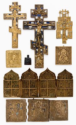 LOT OF 8 RUSSIAN METAL ICONS. 19th c. 
from 6 x 4 cm to 37.5 x 19 cm, total weight: 4.47 kg 
(87 