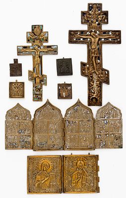 LOT OF 8 RUSSIAN METAL ICONS. 19th c. 
from 6 x 4 cm to 35 x 18 cm, total weight: 3.5 kg 
(273 